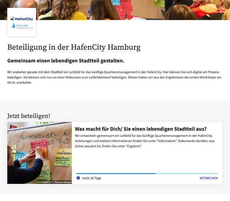 Screenshot of the participation page from Hafen City Hamburg.