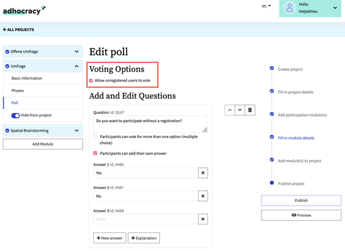 screenshot of the projectdashboard