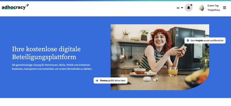 screenshot of the landingpage