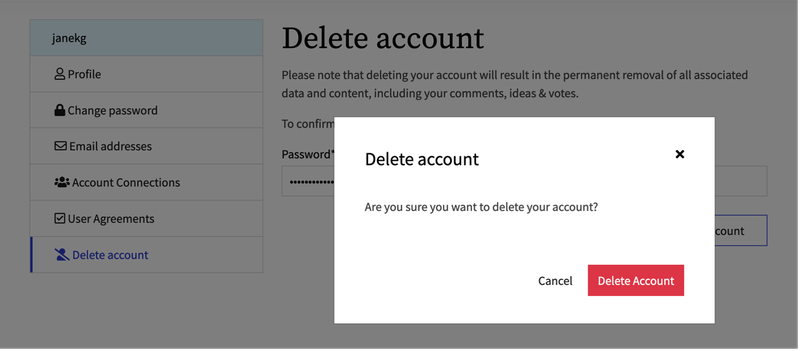 Confirmation of account deletion