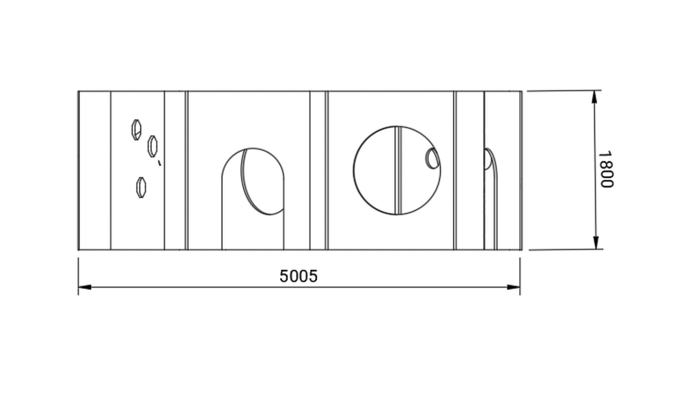 Seitenansicht mit Maßen (5005 breit, 1800 hoch)