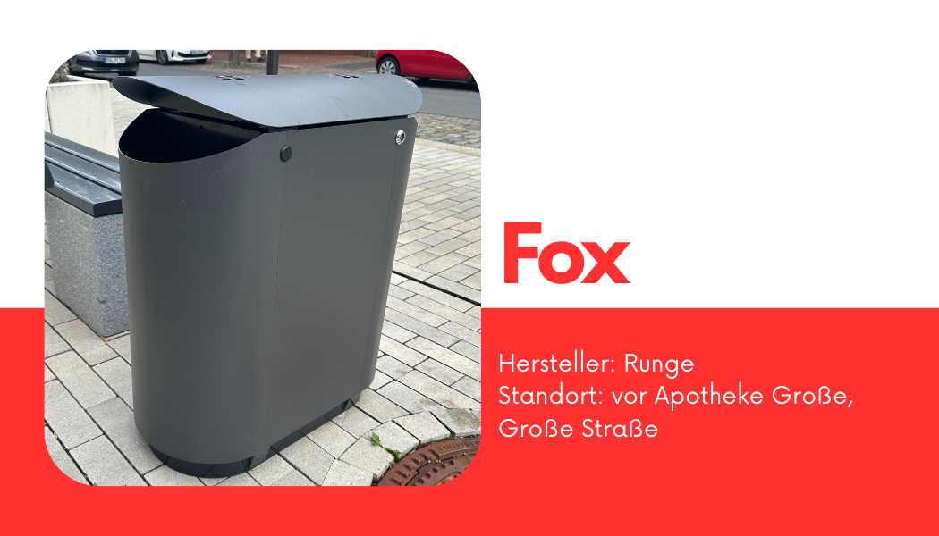 Müllbehälter "Fox", Hersteller: Runge, Standort: vor Apotheke Große, Große Straße