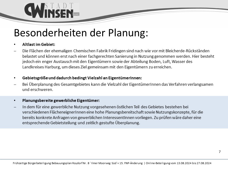 Besonderheiten der Planung