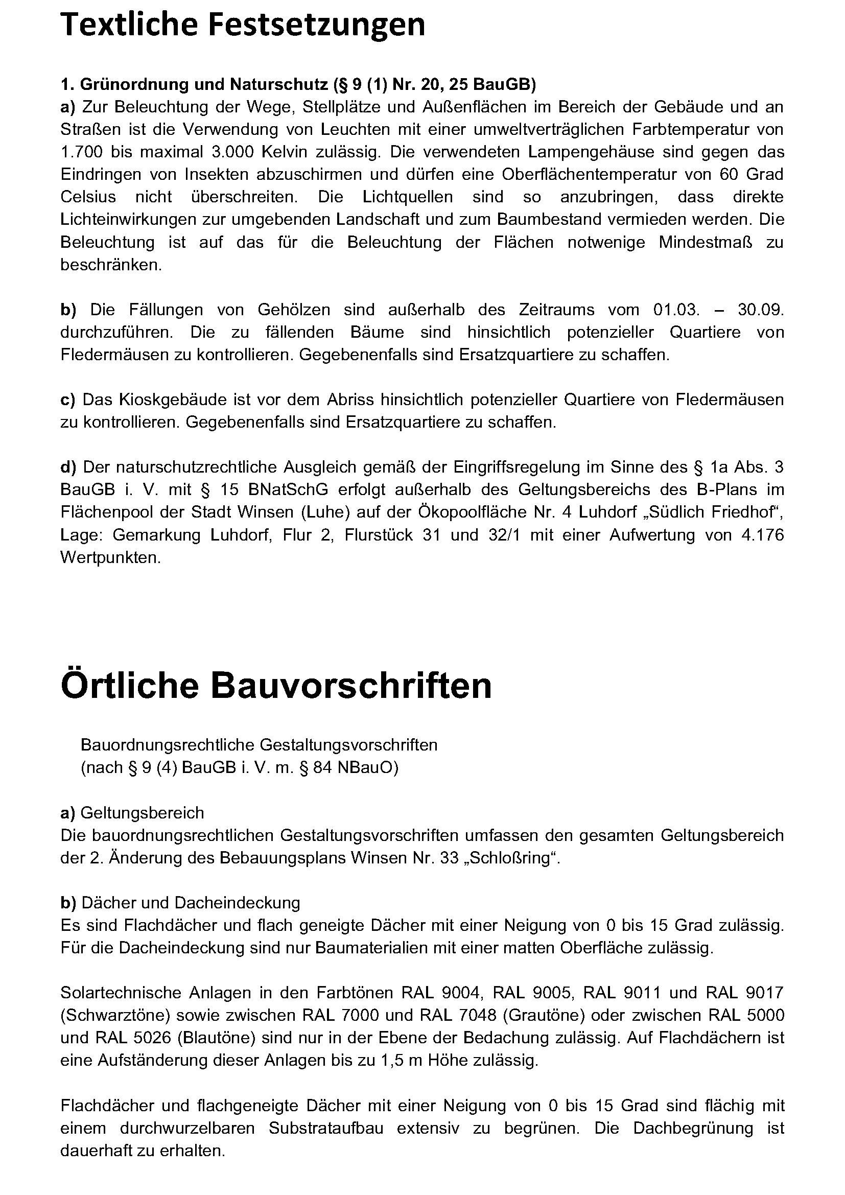 B-Plan Winsen Nr. 33, 2. Änderung (Jugendzentrum) - Textliche Festsetzungen 1