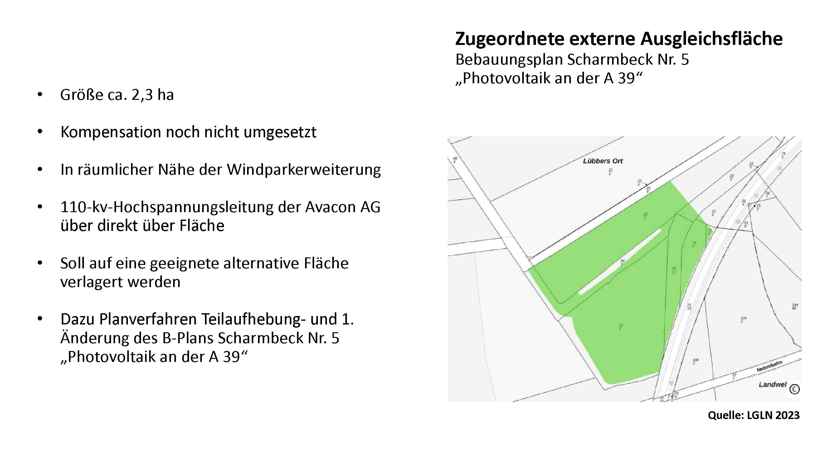 Zugeordnete Ausgleichsfläche und Gründe, warum diese sich als Geltungsbereich für Umspannwerk und Batteriespeicher eignet.