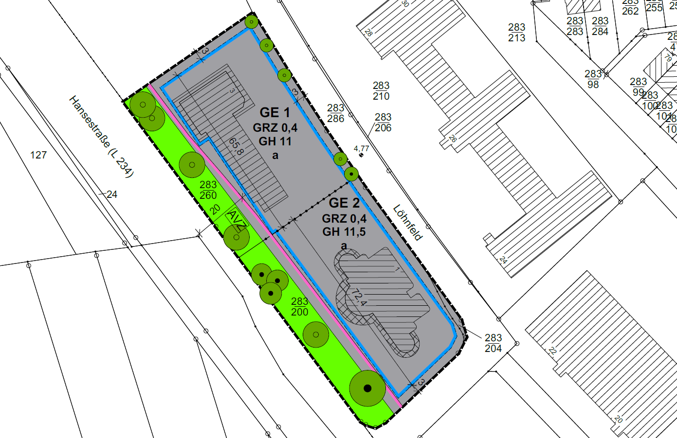 Planzeichnung des Bebauungsplans Nr. 65 "Löhnfeld"
