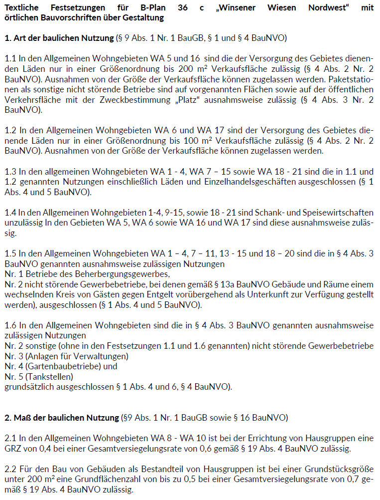 B-Plan Winsen Nr. 36 C - Textliche Festsetzungen 1