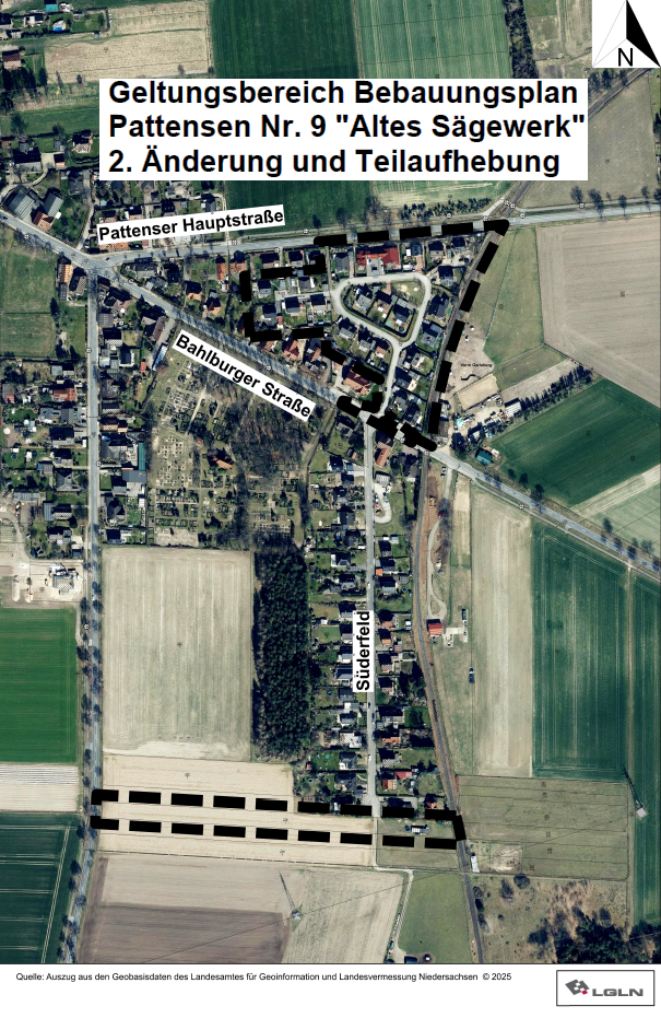 Geltungsbereich und Luftbild des Bebauungsplans
