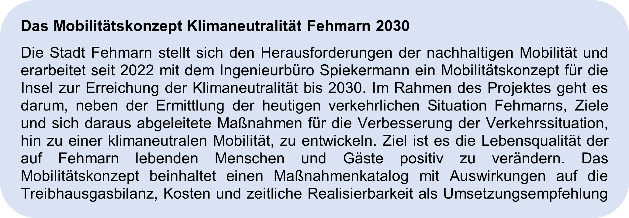 Infobox zum Mobilitätskonzept Fehmarn 2030